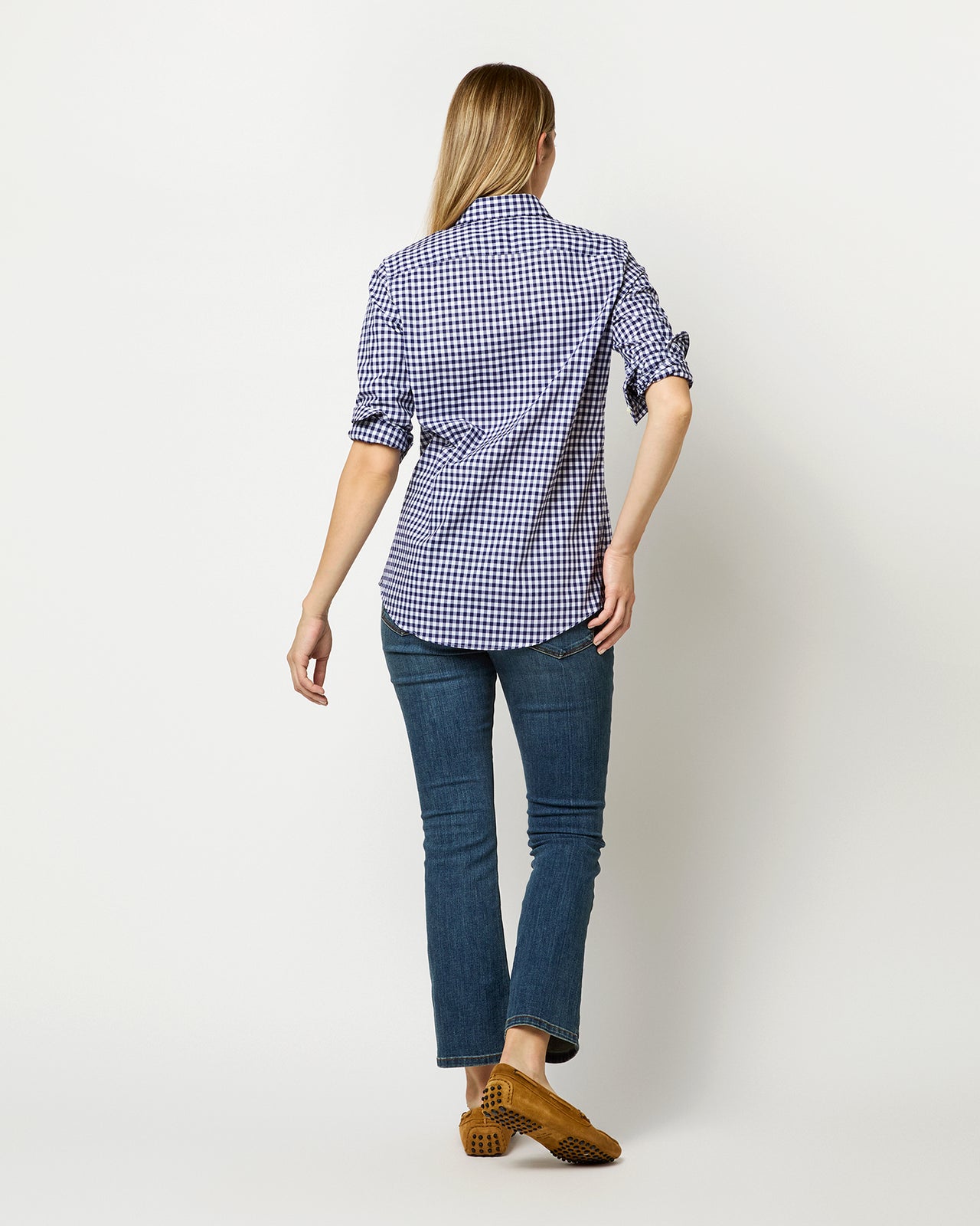 Tomboy Popover Shirt in Navy Gingham Poplin