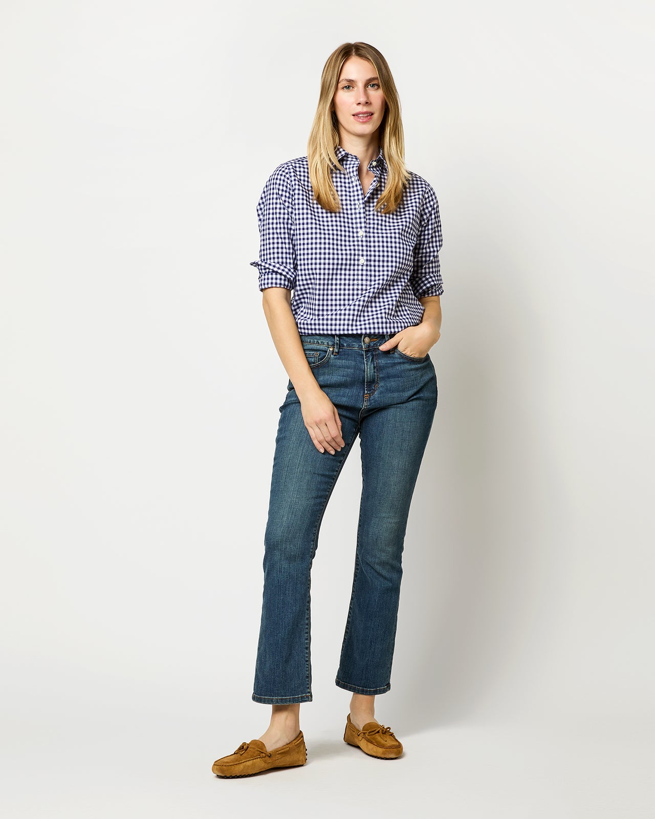 Tomboy Popover Shirt in Navy Gingham Poplin