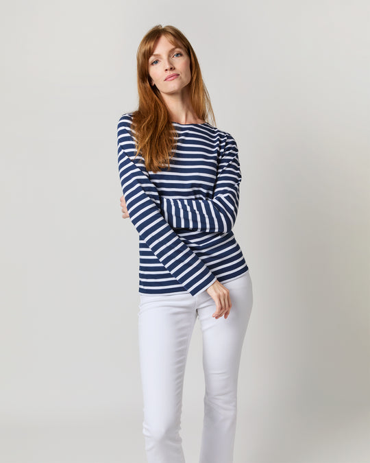 Modern Minquiers Tee in Marine/Neige Stripe