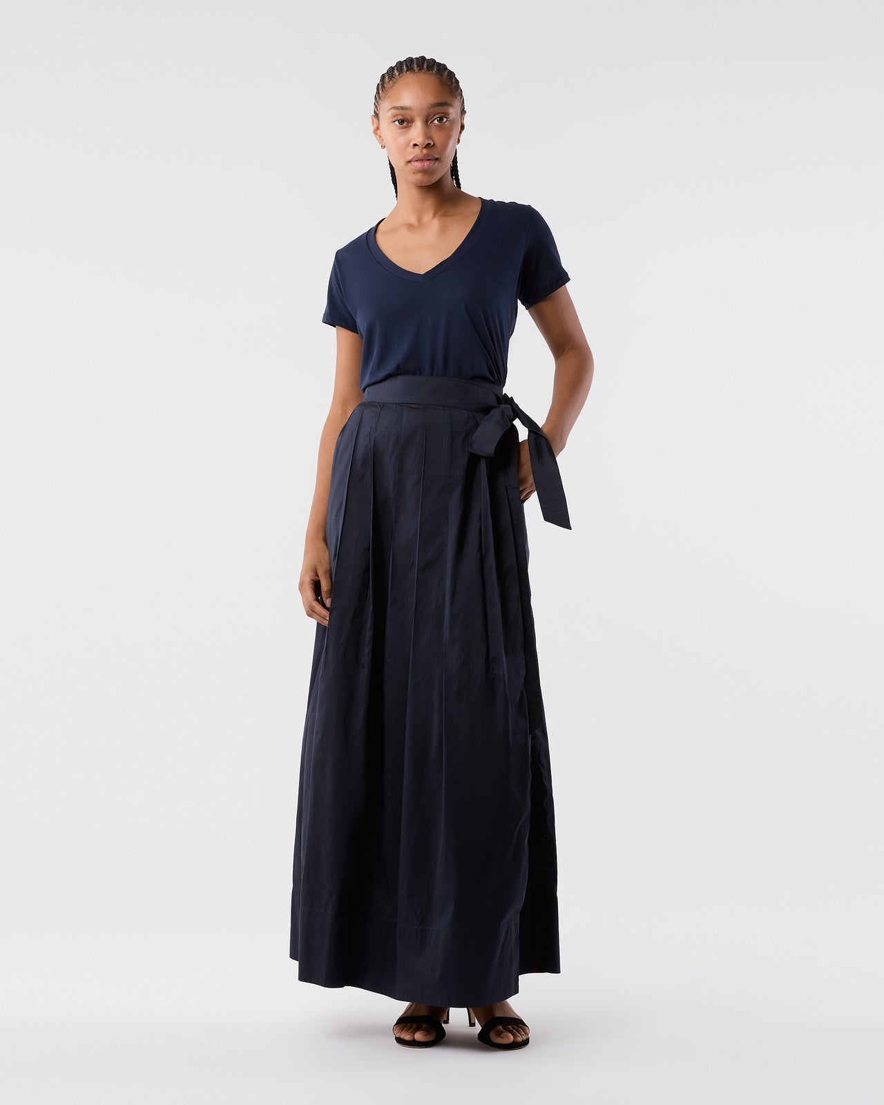 Short-Sleeved Deep-V Tee in Navy Pima Cotton