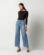Load image into Gallery viewer, Long-Sleeved Boatneck Tee in Black Pima Cotton
