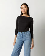 Load image into Gallery viewer, Long-Sleeved Boatneck Tee in Black Pima Cotton
