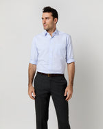 Load image into Gallery viewer, Spread Collar Dress Shirt in Sky Small Bengal Stripe Poplin
