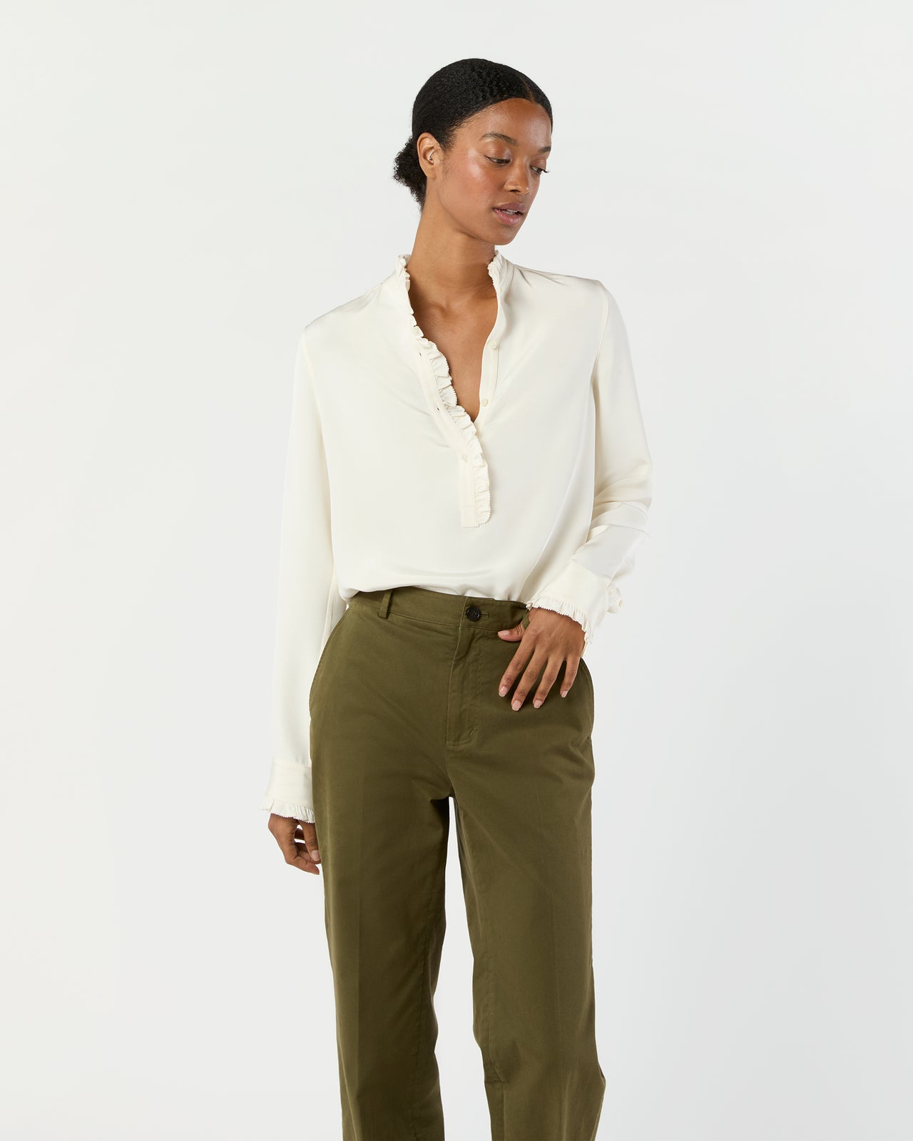 Frill Blouse in Ivory Silk