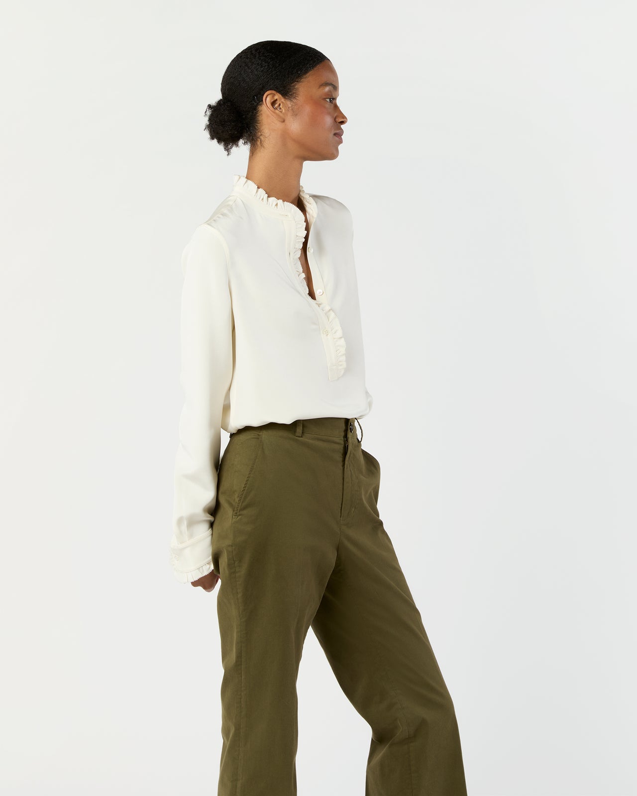 Frill Blouse in Ivory Silk