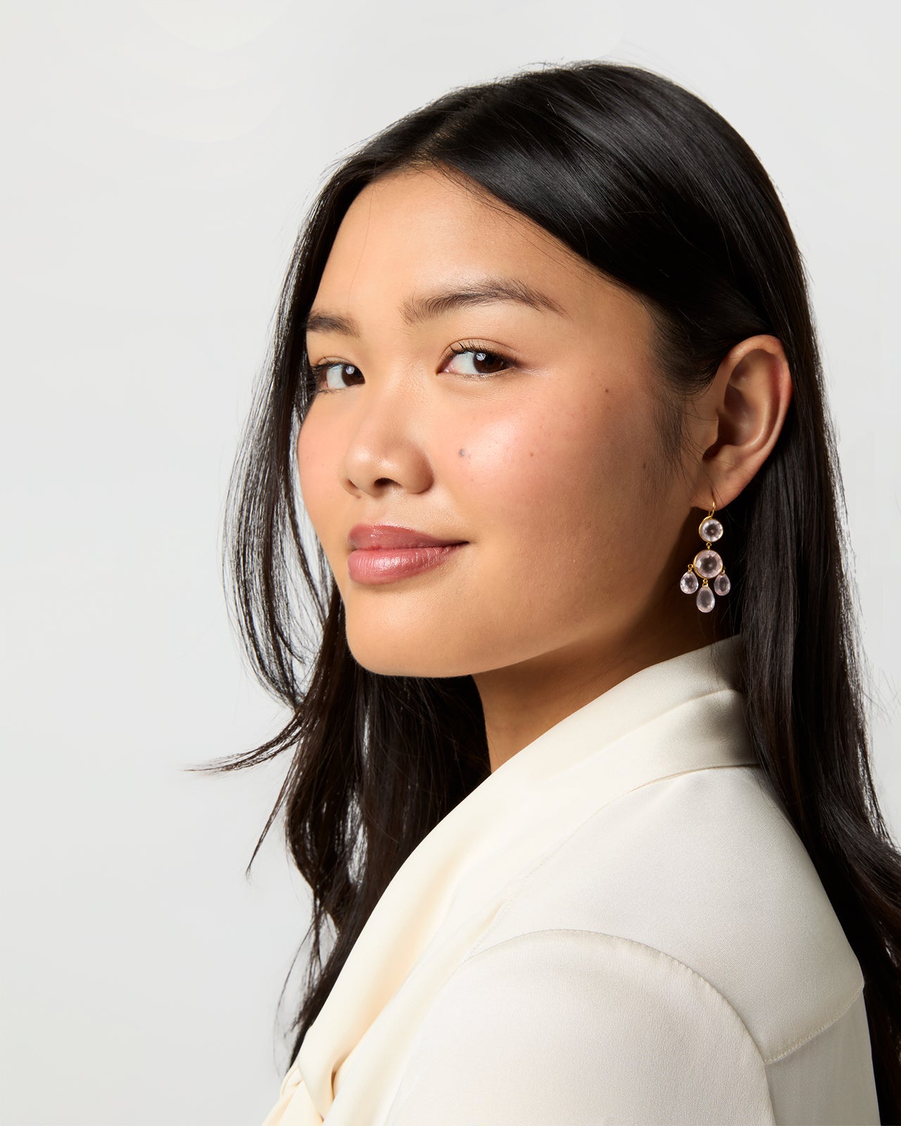 Small Gabrielle D'Estrees Earrings in Rose Quartz
