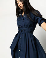 Load image into Gallery viewer, Classic Shirtwaist Dress in Navy Poplin
