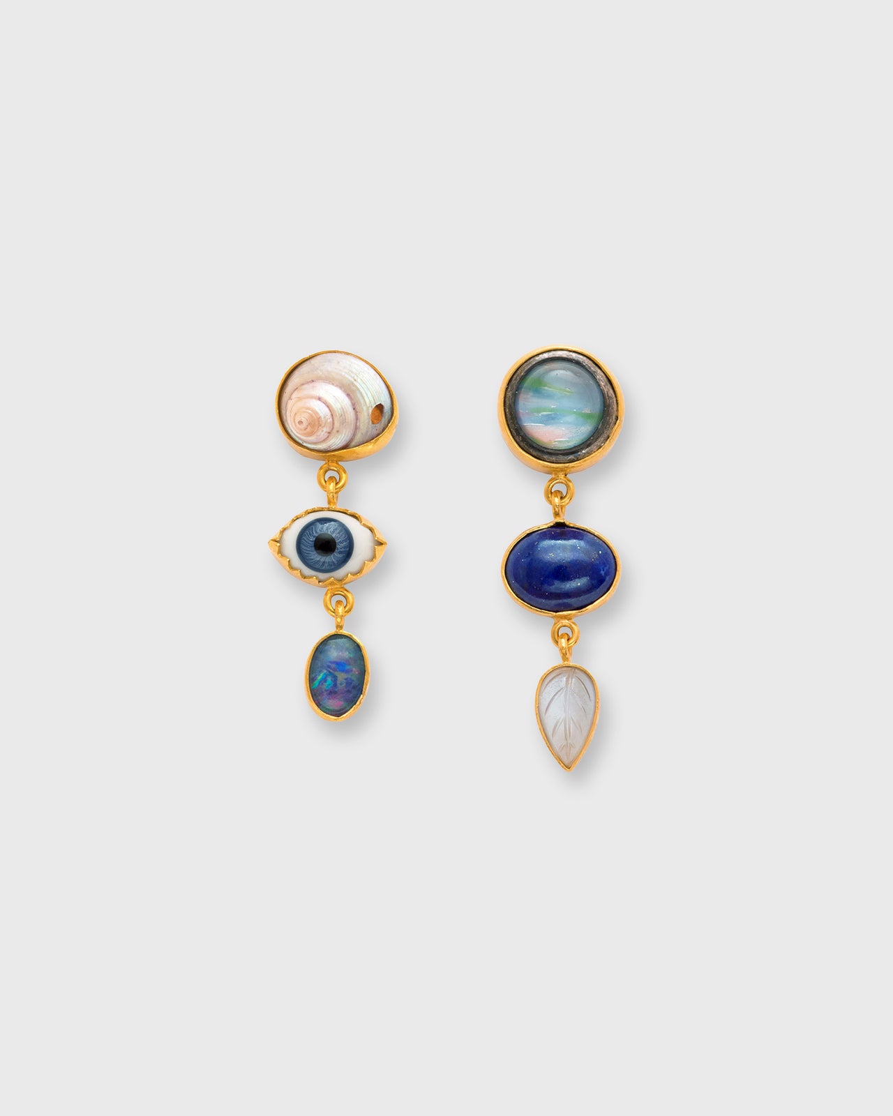 Three Charm Moving Drop Earrings in Blue