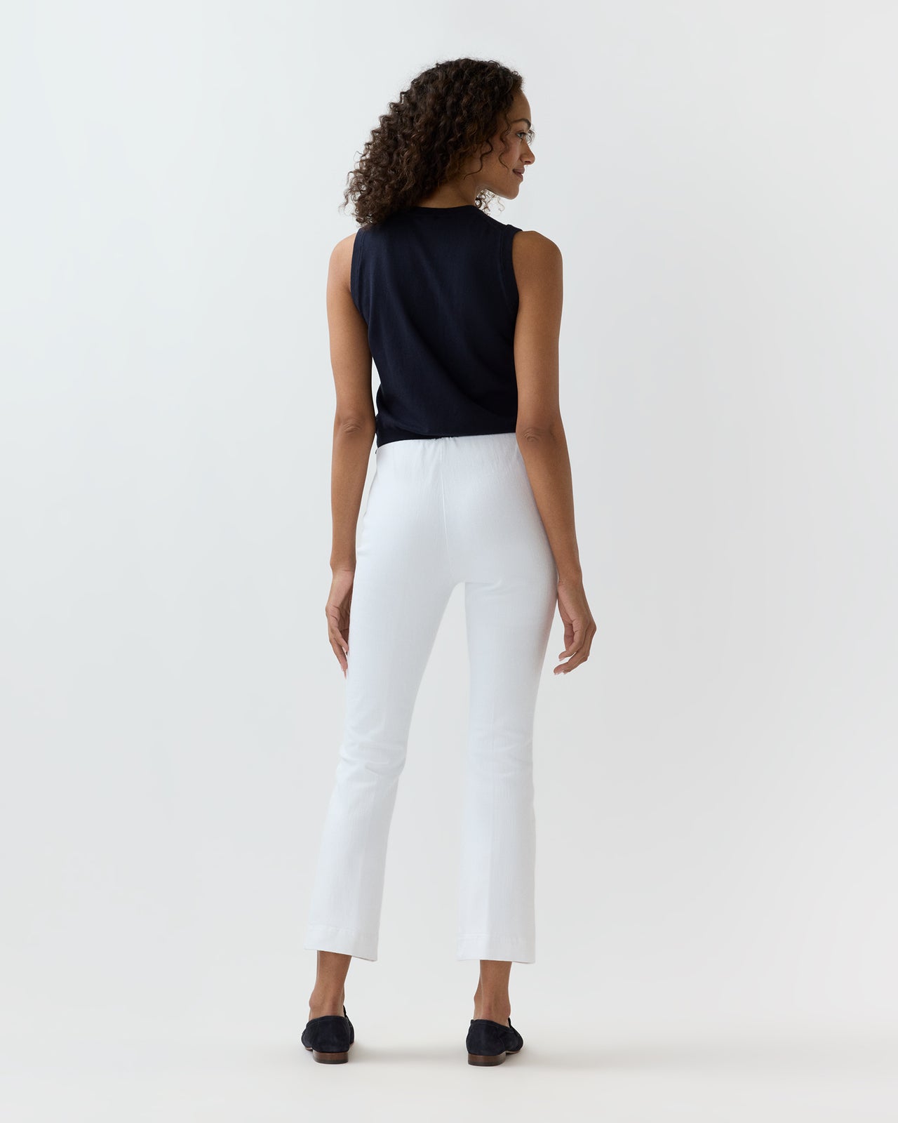 Faye Flare Cropped Pant in White Garment-Dyed Stretch Twill