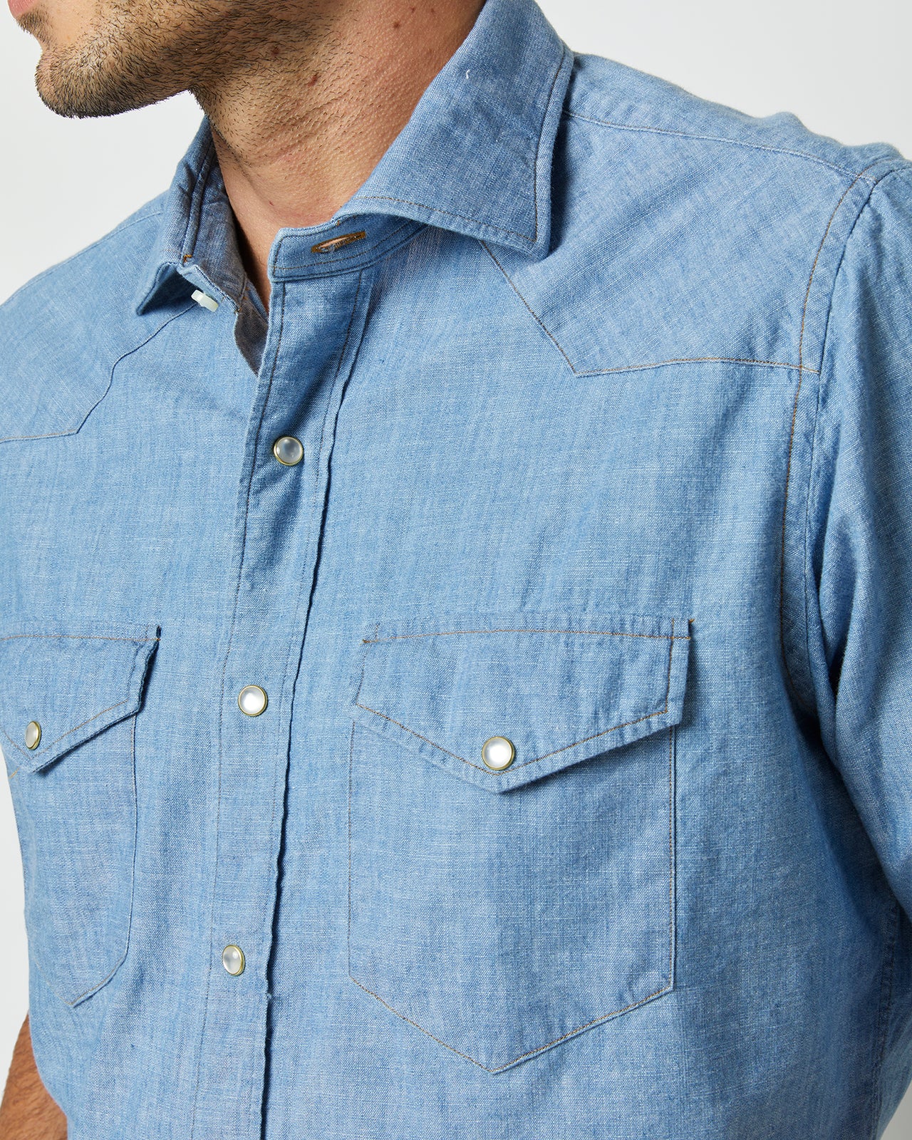 Western Work Shirt in Extra Light Washed Indigo Chambray