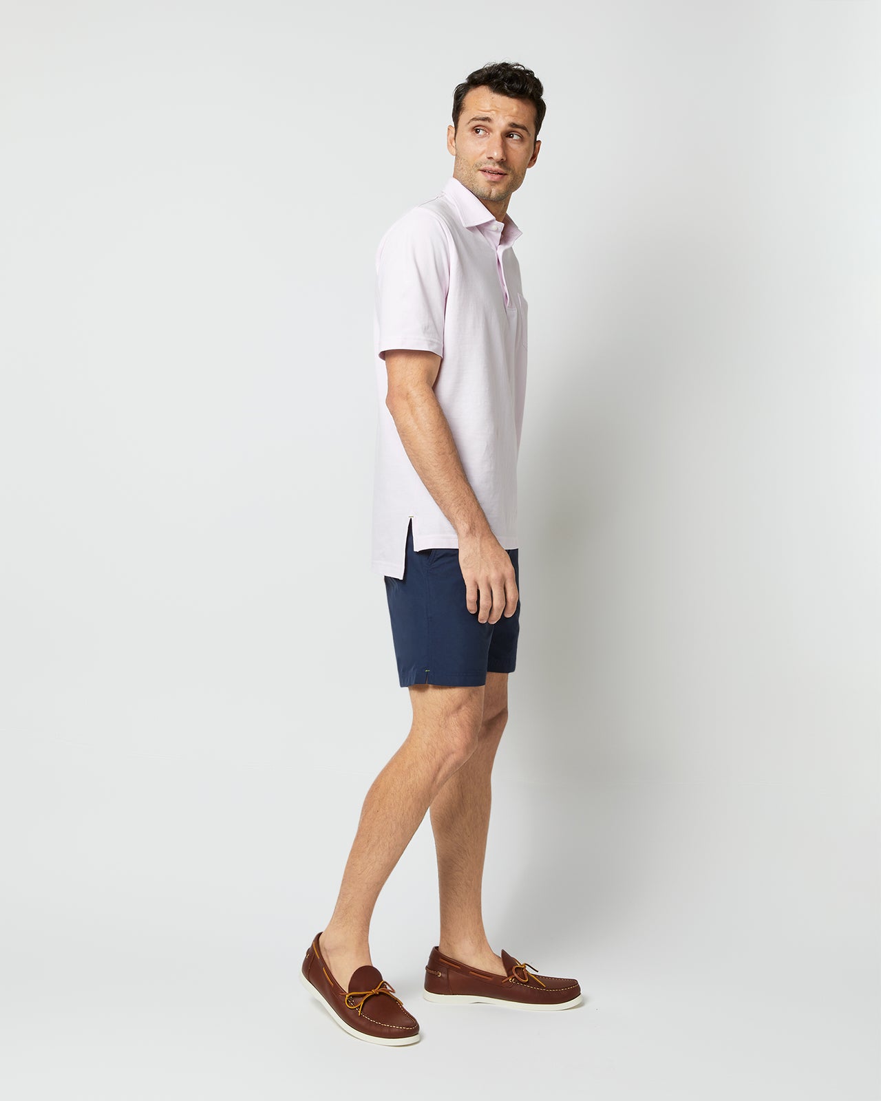 Zip-Front Mid-Length Swim Short in Navy Nylon