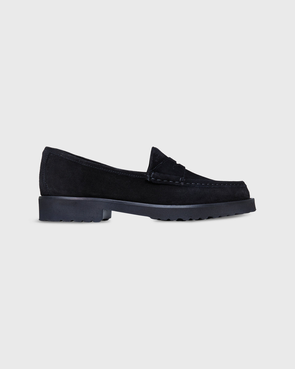 Lug Sole Loafer in Black Suede