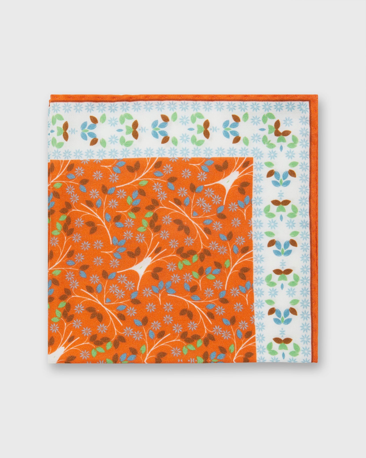 Hand-Rolled Cotton/Linen Print Pocket Square in Orange/Sky Multi Florals