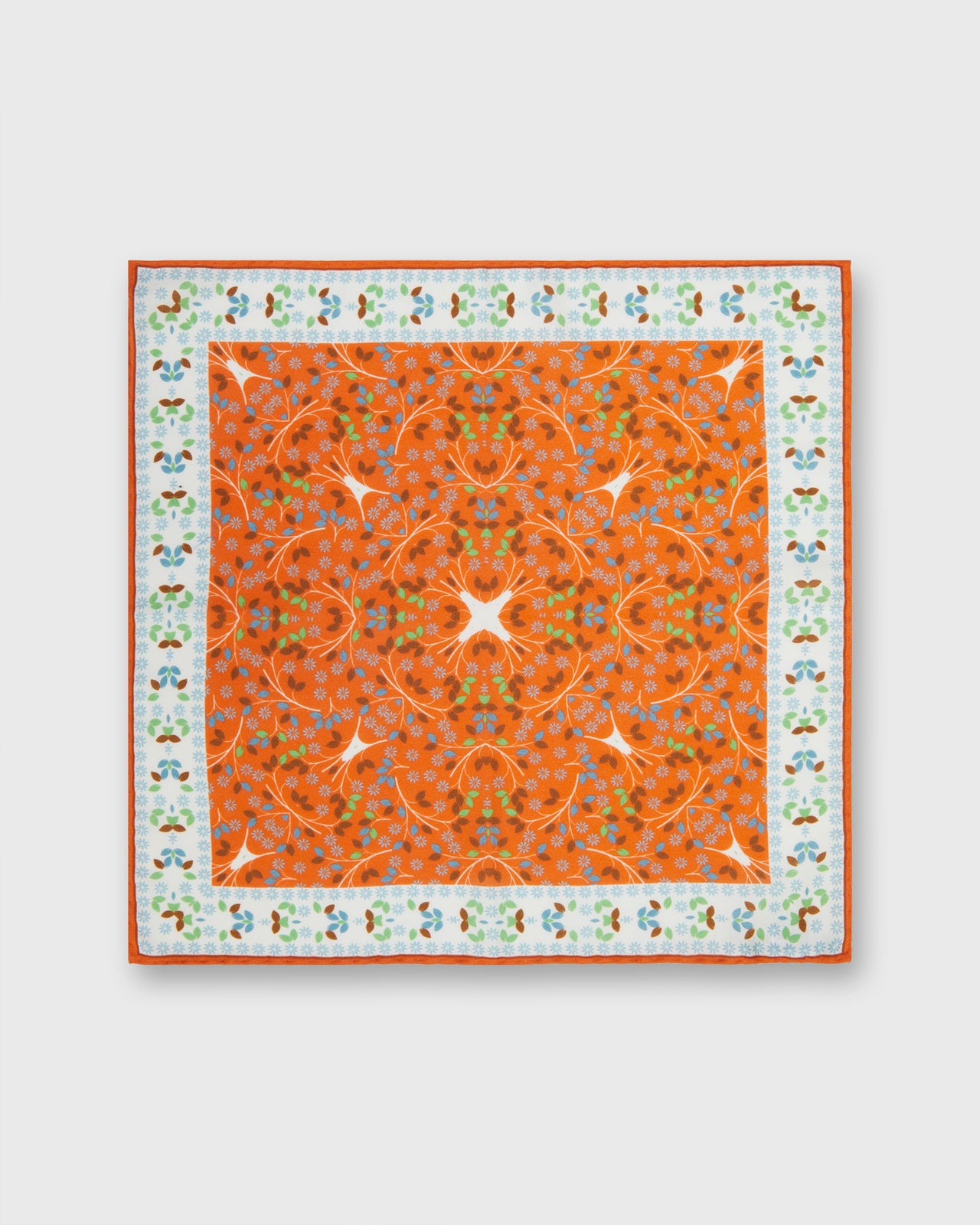 Hand-Rolled Cotton/Linen Print Pocket Square in Orange/Sky Multi Florals