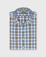 Load image into Gallery viewer, Spread Collar Sport Shirt in Green/Brown/Blue Plaid Poplin
