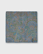 Load image into Gallery viewer, Hand-Rolled Wool/Silk Pocket Square in Lovat/Navy Paisley
