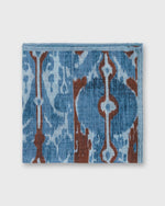 Load image into Gallery viewer, Hand-Rolled Wool/Silk Pocket Square in Blue/Brown Ikat
