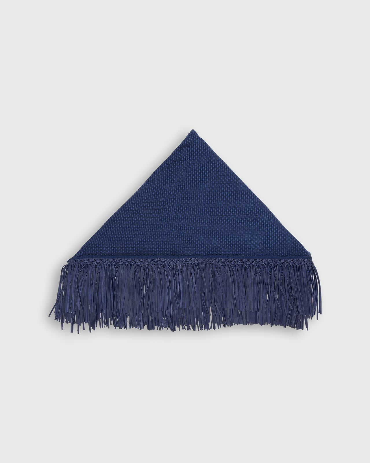 Leather Fringe Triangle Scarf in Navy/Blue