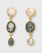 Load image into Gallery viewer, Three Charm Moving Drop Earrings in Olive
