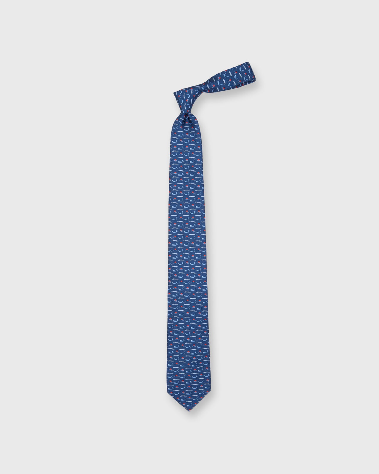Silk Print Tie in Navy Crocodiles
