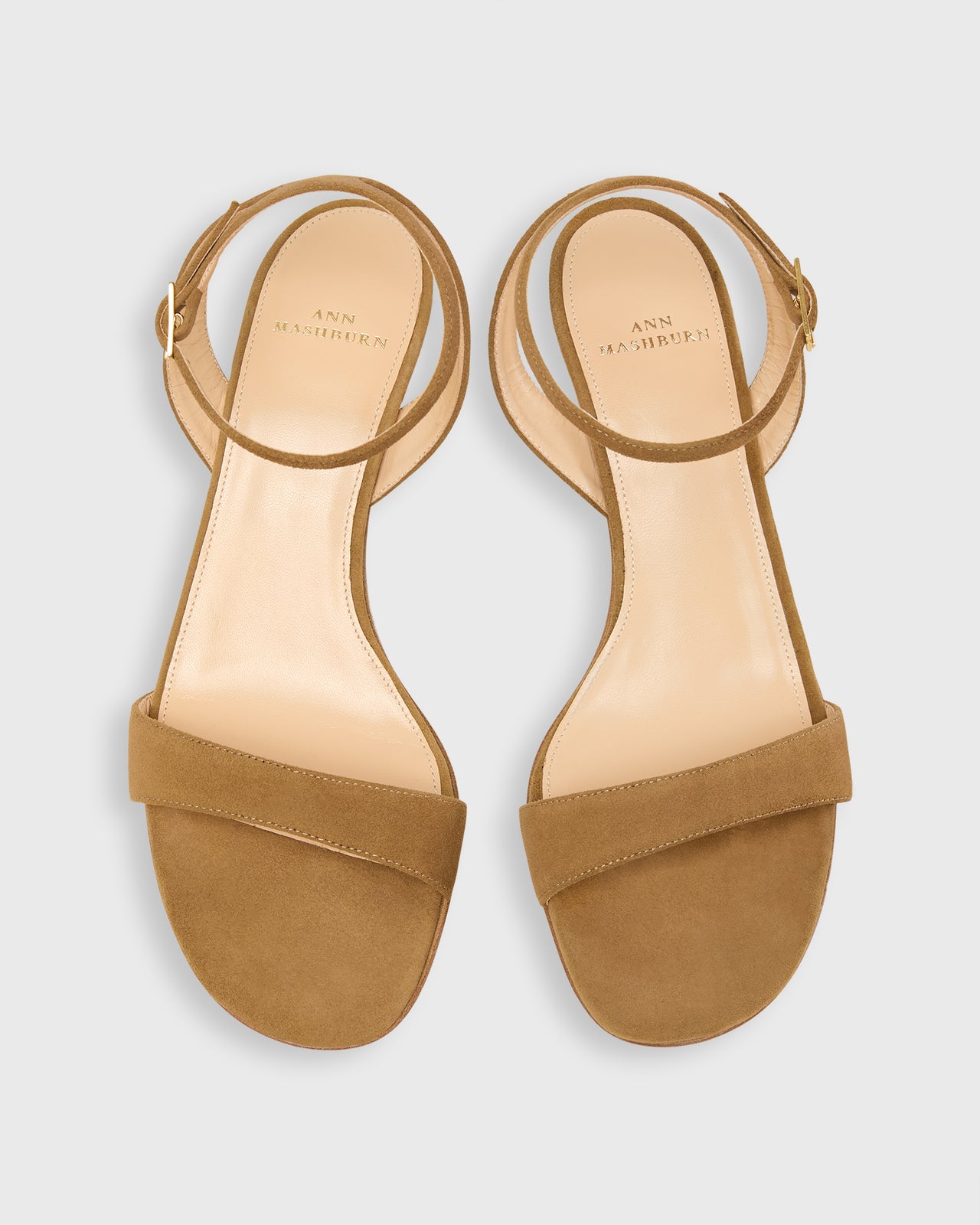 Ankle-Wrap Kitten Heel in Caramel Suede