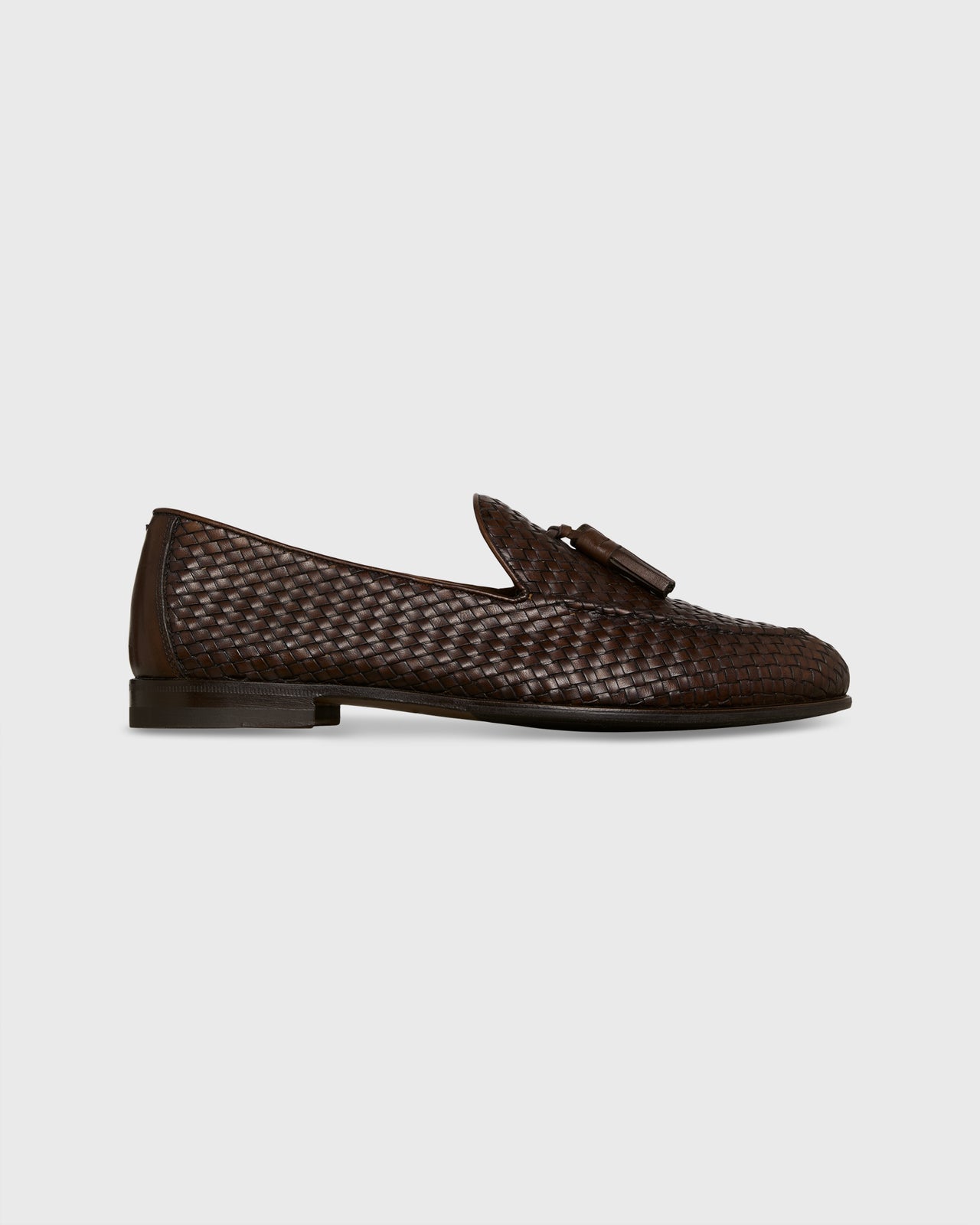 Nassau Tassel Loafer in Brown Woven Leather