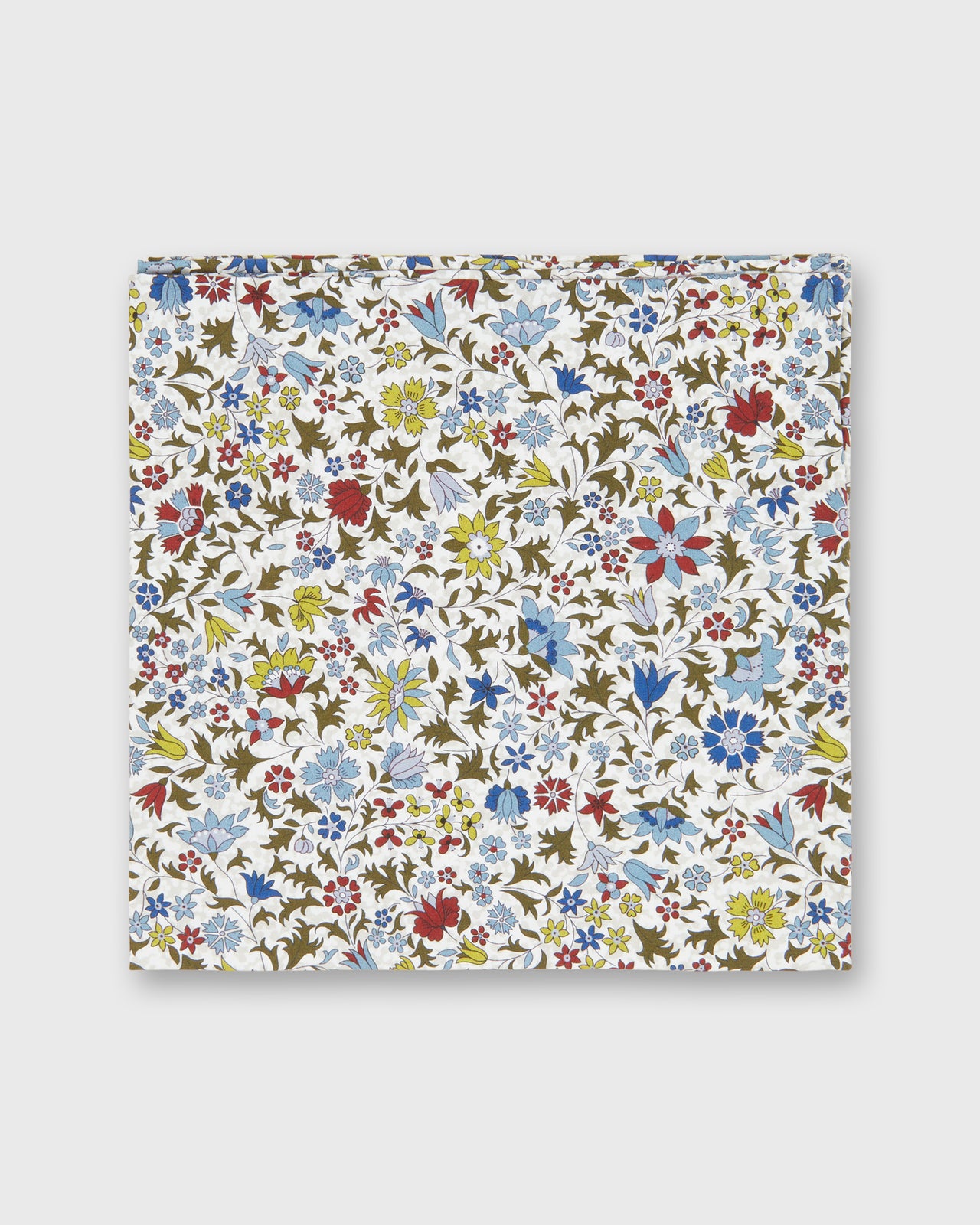 Hand-Rolled Cotton Print Pocket Square in Olive Godinton Garden Liberty Fabric