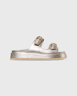 Load image into Gallery viewer, Double-Buckle Platform Slide in Light Platino Leather

