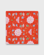 Load image into Gallery viewer, Hand-Rolled Linen/Cotton Print Pocket Square in Tomato/Pale Pink/Navy Floral
