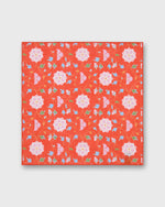 Load image into Gallery viewer, Hand-Rolled Linen/Cotton Print Pocket Square in Tomato/Pale Pink/Navy Floral
