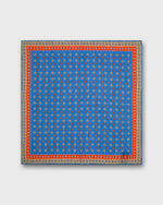 Load image into Gallery viewer, Hand-Rolled Linen/Cotton Print Pocket Square in Blue/Tomato/Taupe Flower

