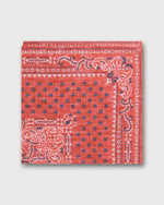 Load image into Gallery viewer, Hand-Rolled Linen/Cotton Print Pocket Square in Salmon/Navy Flower Paisley
