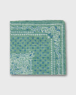 Load image into Gallery viewer, Hand-Rolled Linen/Cotton Print Pocket Square in Mint/Navy Flower Paisley
