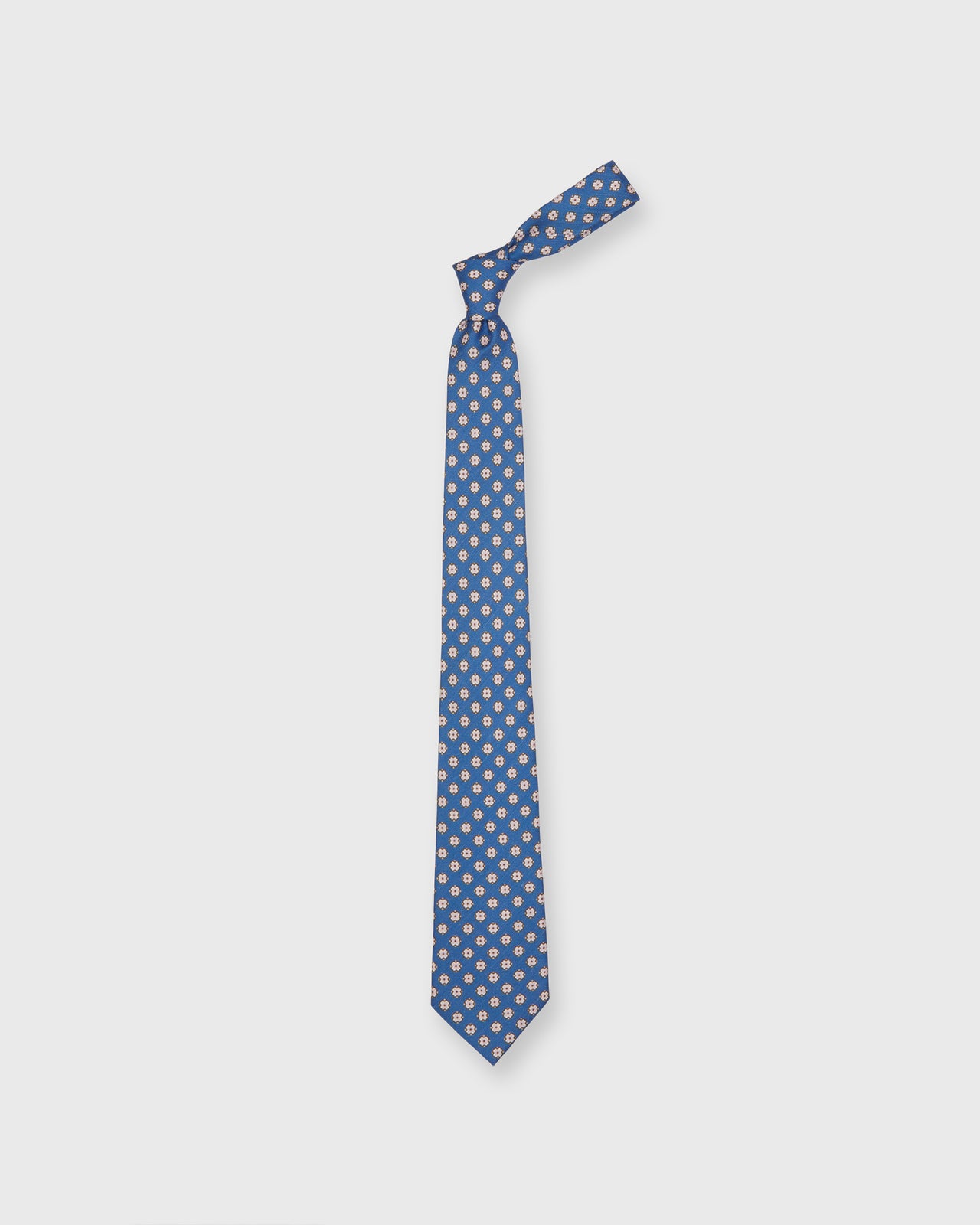 Silk/Linen Print Tie in Blue/Pale Pink Foulard