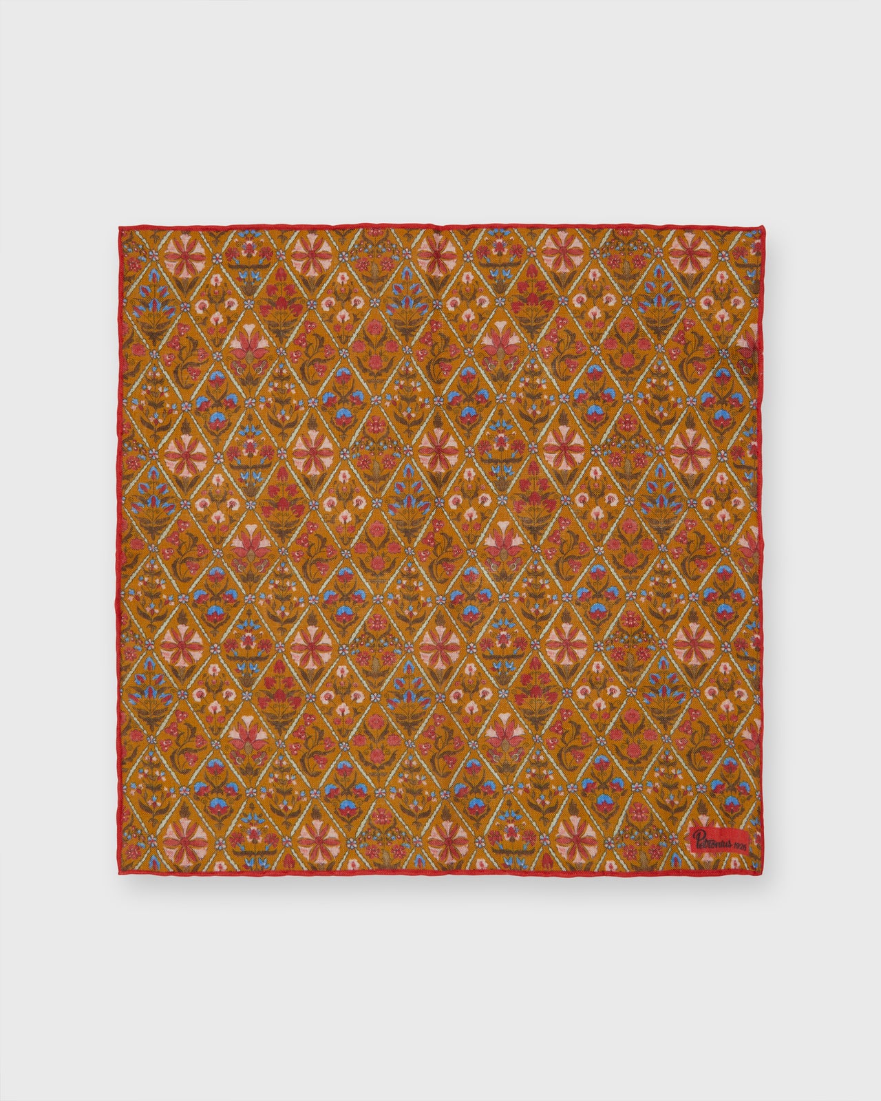 Linen Print Pocket Square in Orange Multi Mosaic