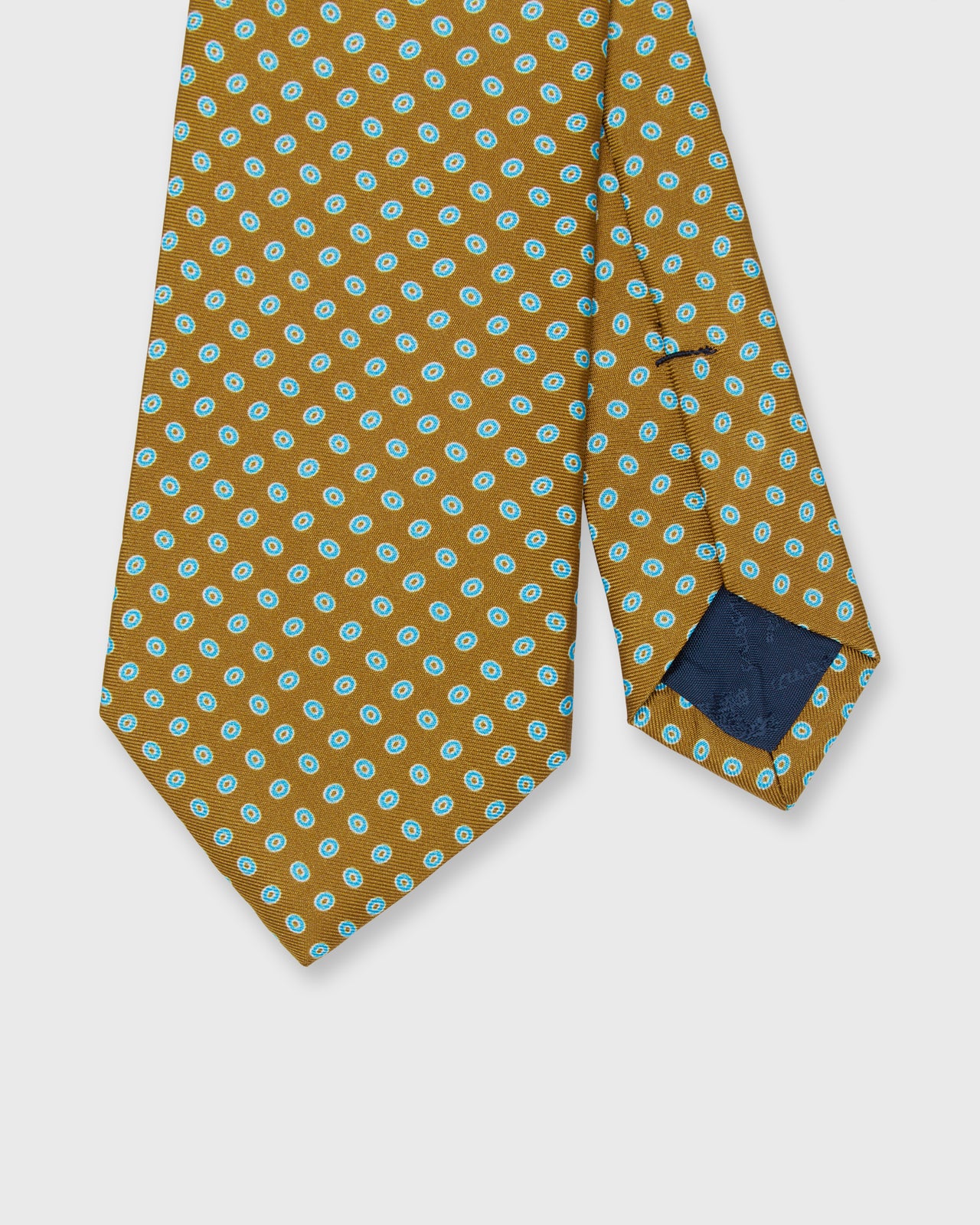 Silk Print Tie in Tobacco/Aqua Circle