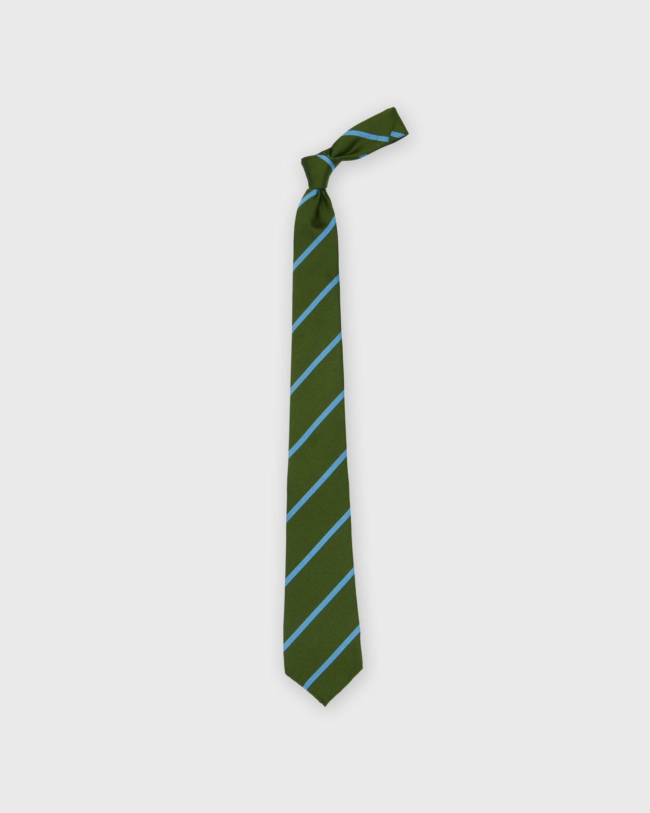 Silk Woven Tie in Moss/Sky Bar Stripe