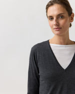 Load image into Gallery viewer, Kate V-Neck Sweater in Heather Charcoal Escorial Wool
