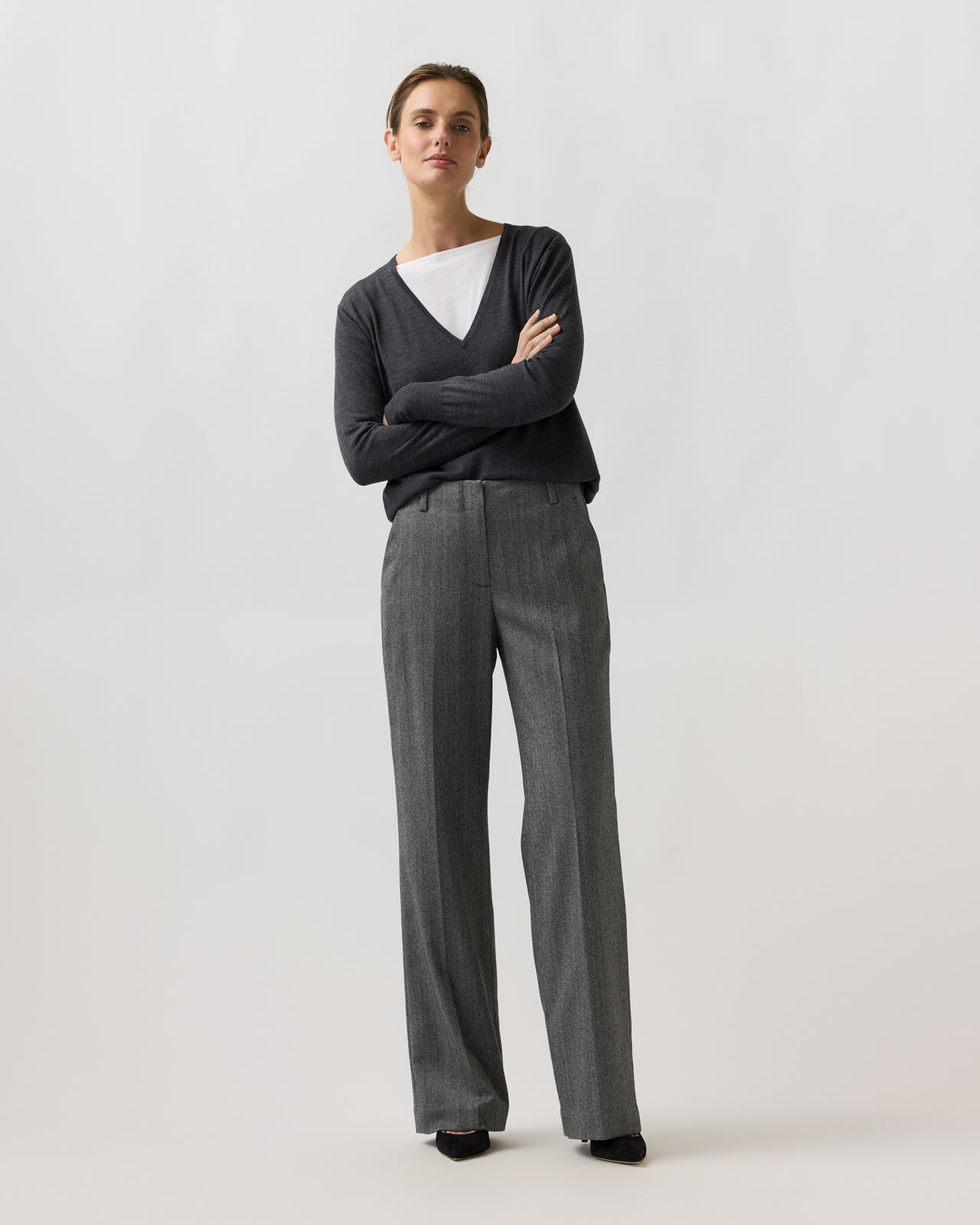 Frankie Pant in Black/White Stretch Herringbone