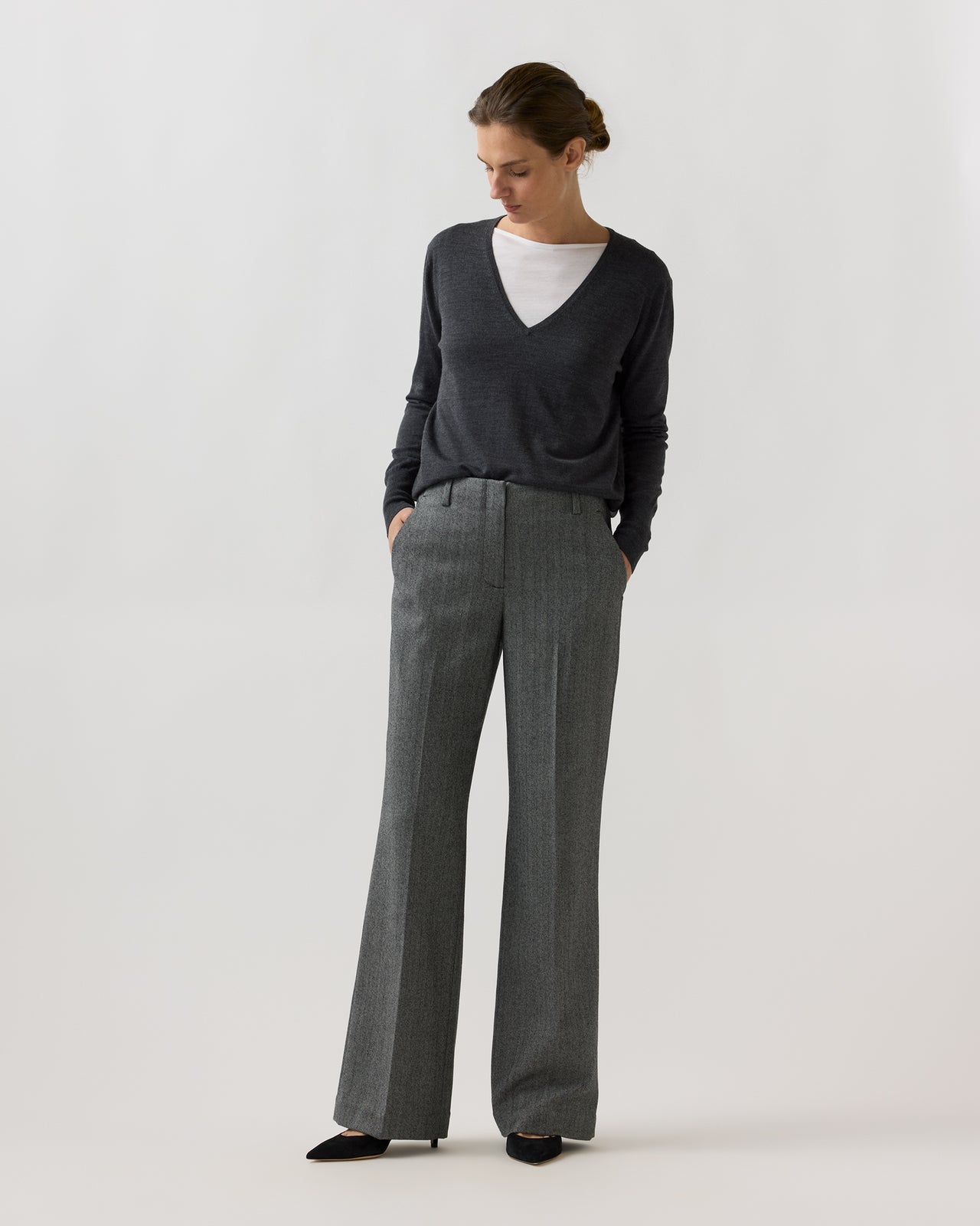 Frankie Pant in Black/White Stretch Herringbone