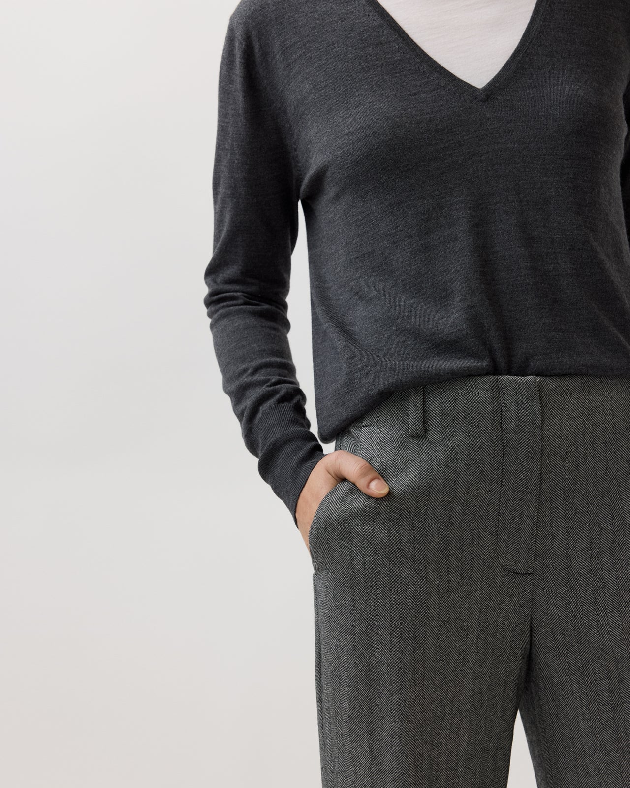 Frankie Pant in Black/White Stretch Herringbone