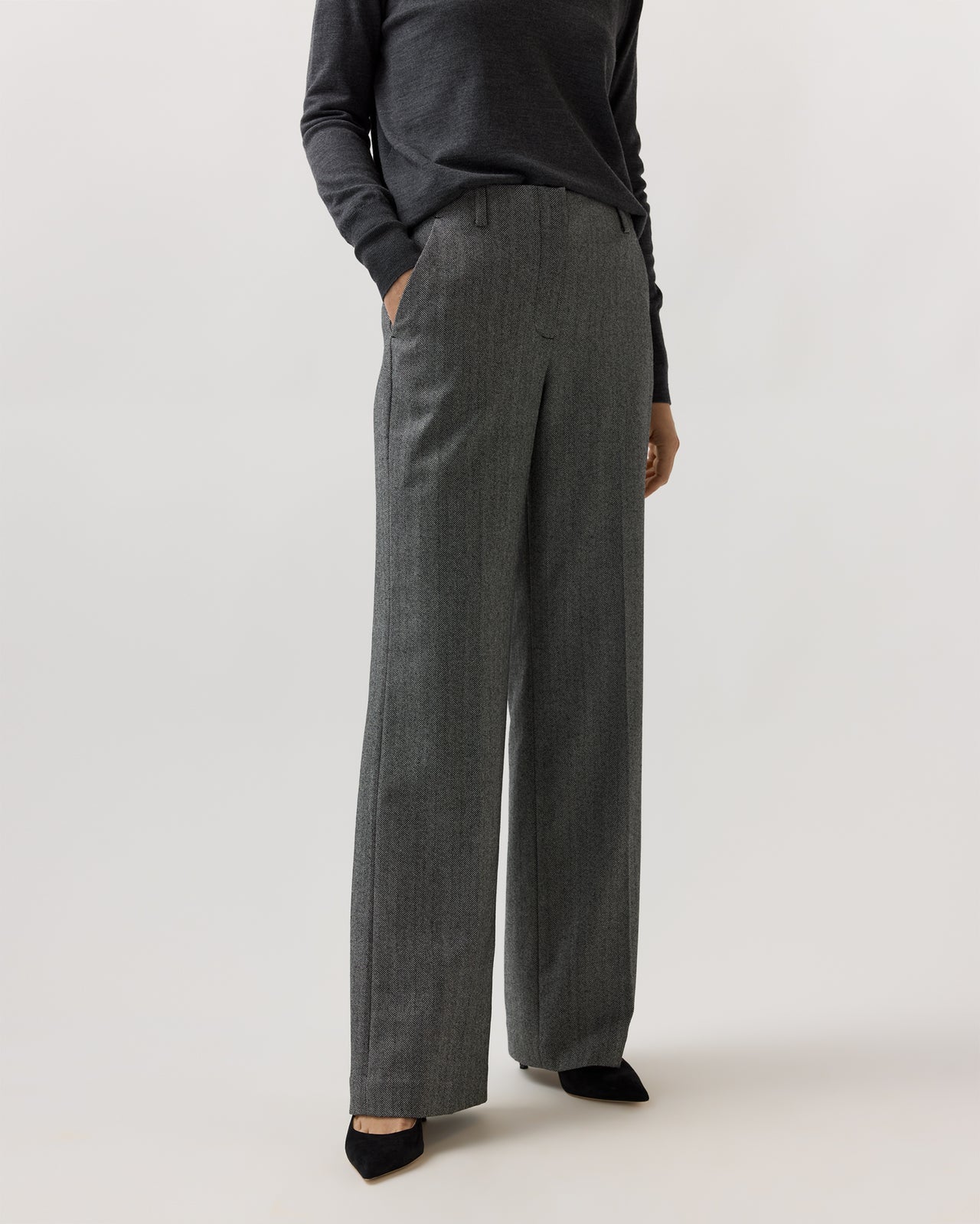 Frankie Pant in Black/White Stretch Herringbone