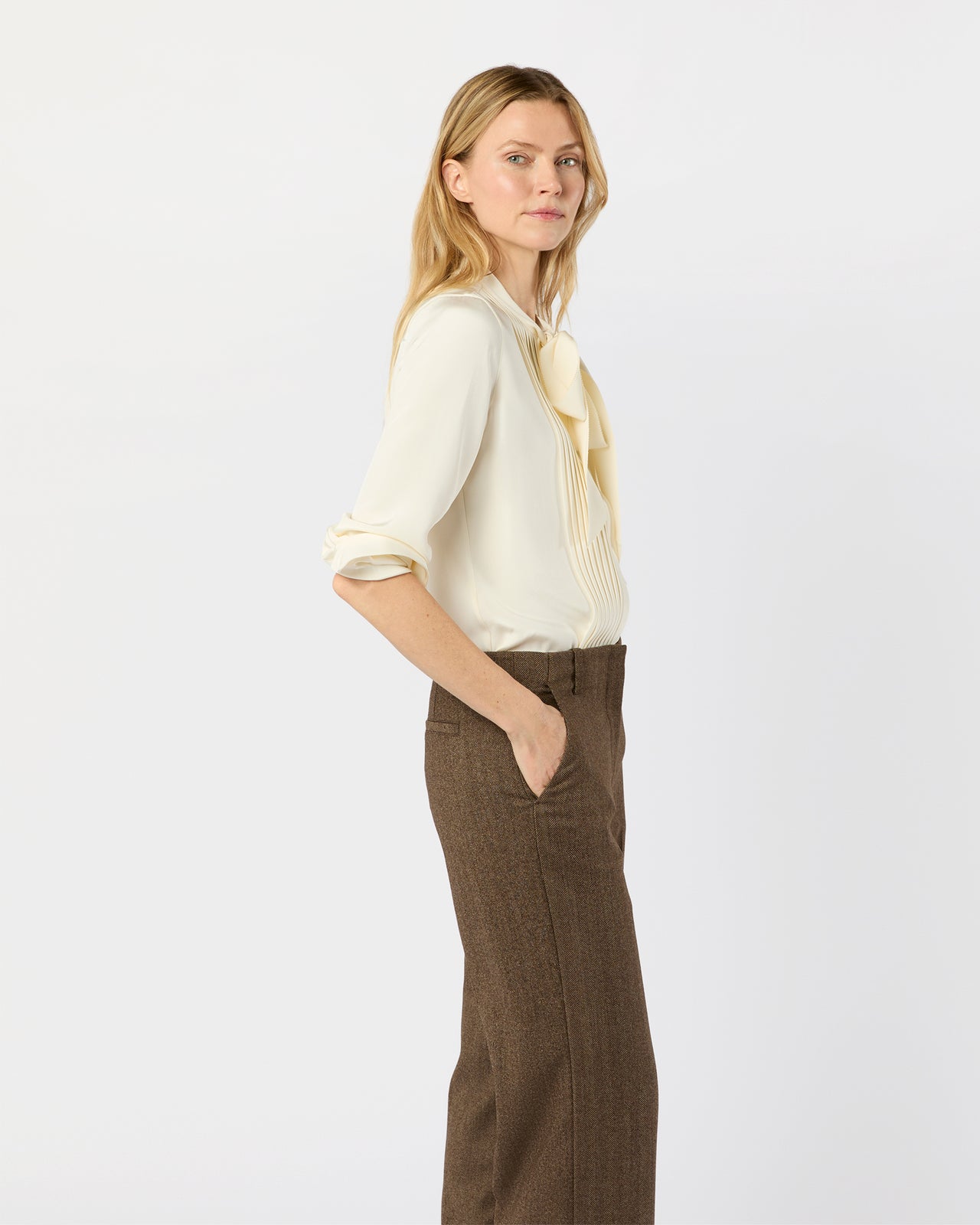 Marigold Blouse in Ivory Silk Crepe de Chine