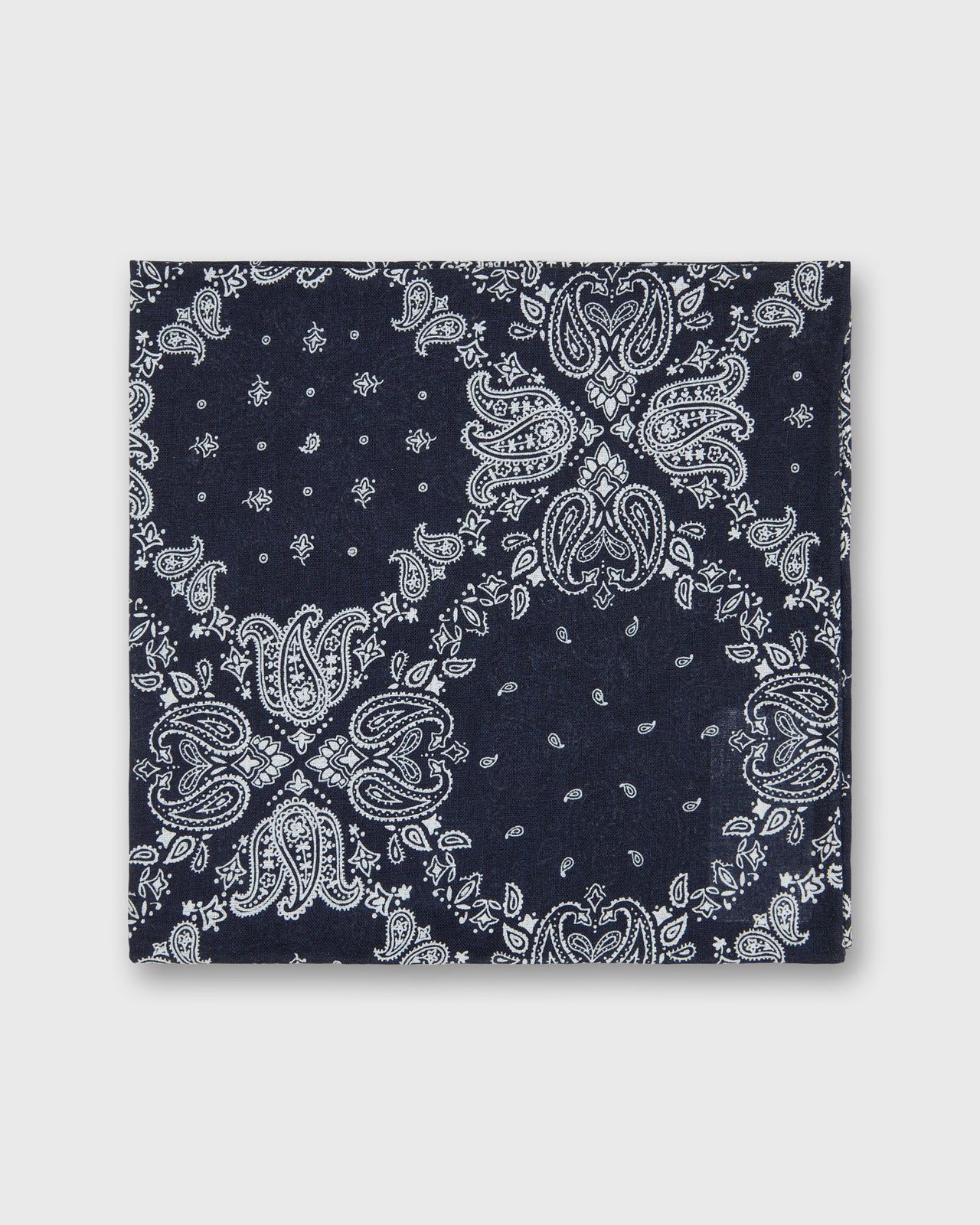 Hand-Rolled Cotton Print Pocket Square in Navy/White Paisley
