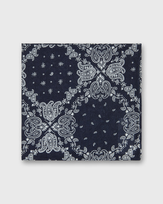 Hand-Rolled Cotton Print Pocket Square in Navy/White Paisley