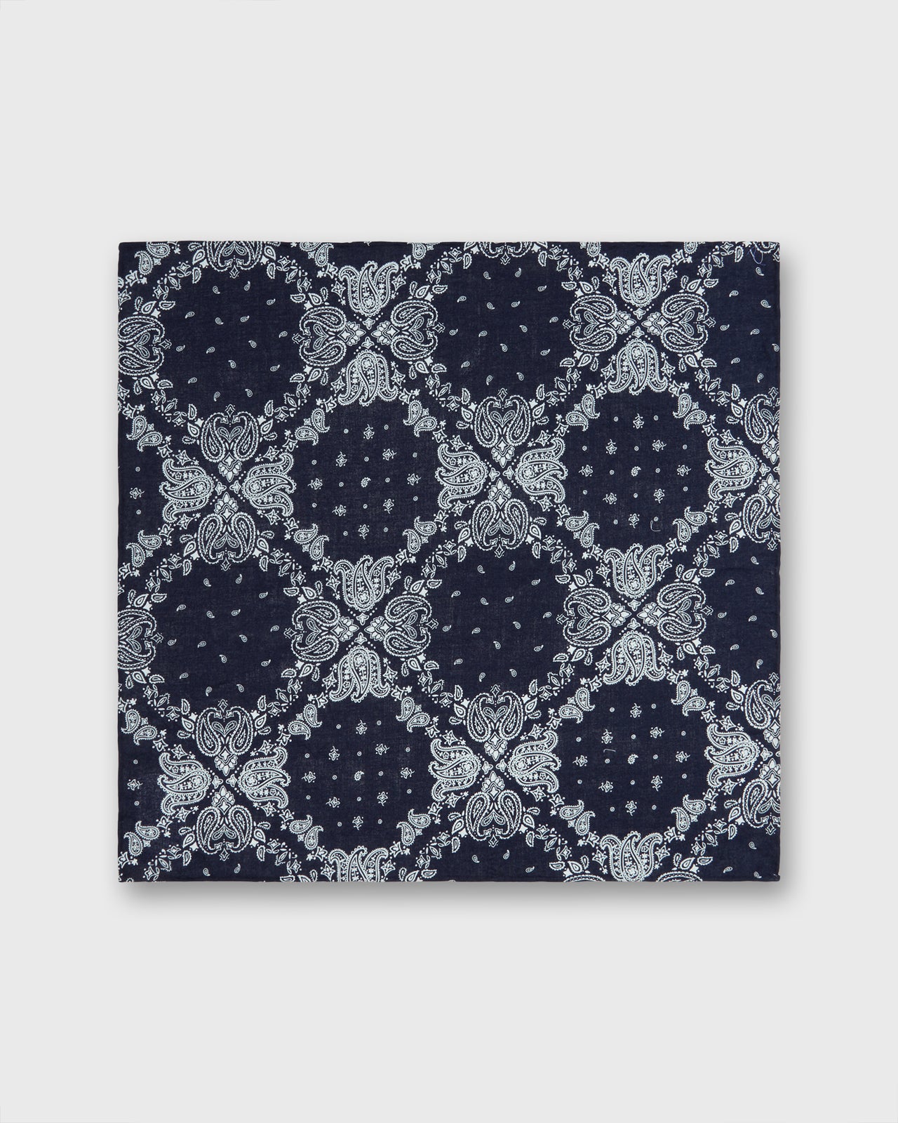 Hand-Rolled Cotton Print Pocket Square in Navy/White Paisley