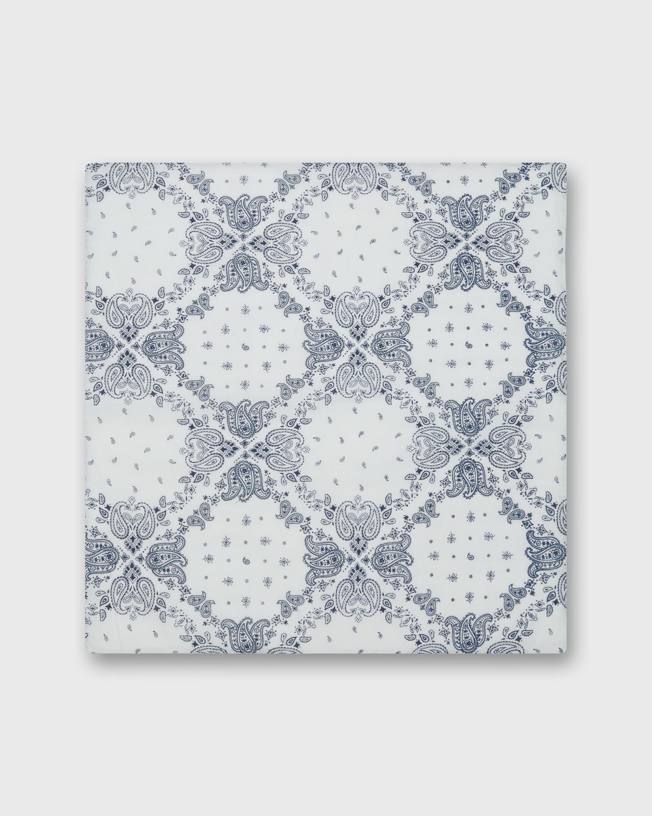 Hand-Rolled Cotton Print Pocket Square in White/Navy Paisley