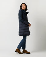 Load image into Gallery viewer, Mixed Media Quilted Coat in Navy
