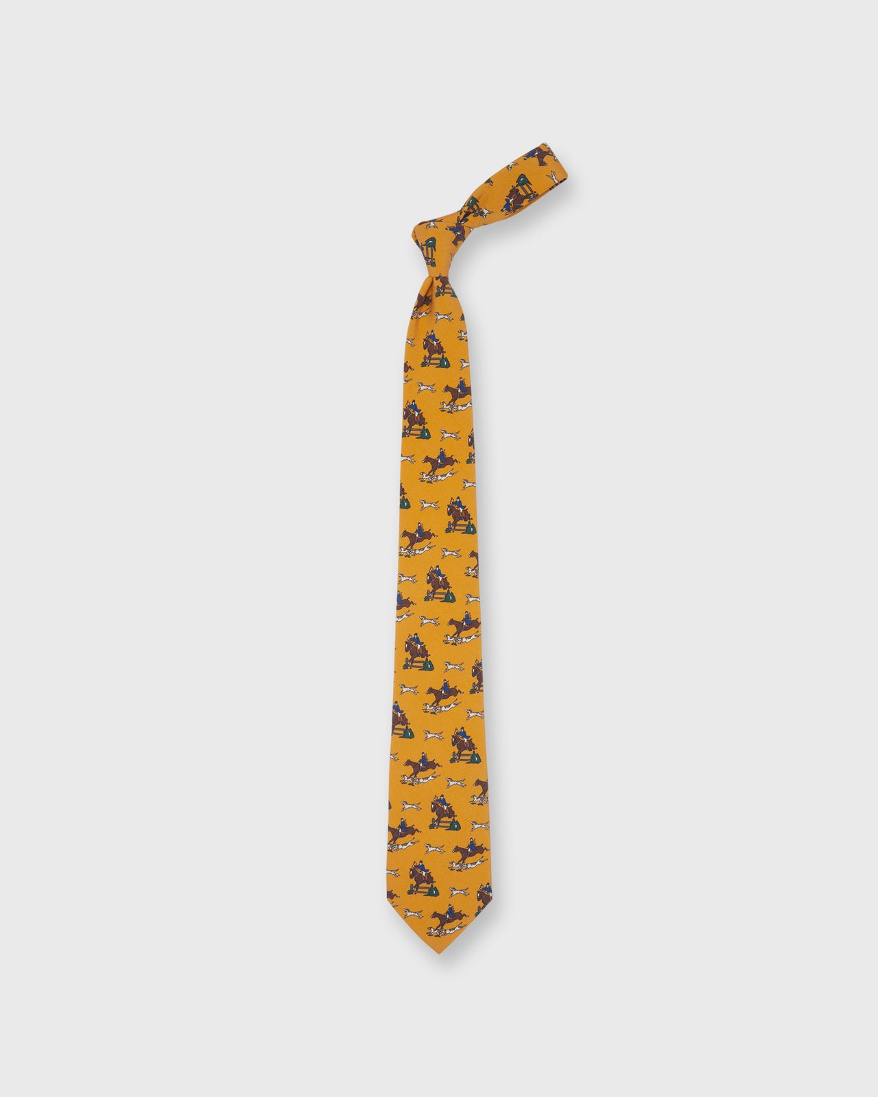 Silk Print Tie in Gold Fox Hunt