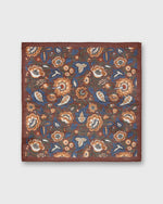 Load image into Gallery viewer, Hand-Rolled Wool/Silk Pocket Square in Rust/Gold/Blue Floral
